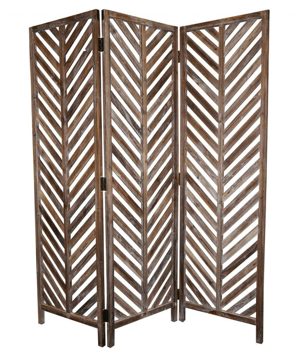 HomeRoots 63 Wood Folding Screen - Elegant Three-Panel Room Divider with Hawaiian Charm & Natural Finish 274687