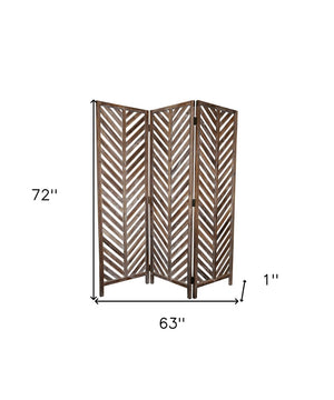 HomeRoots 63 Wood Folding Screen - Elegant Three-Panel Room Divider with Hawaiian Charm & Natural Finish 274687