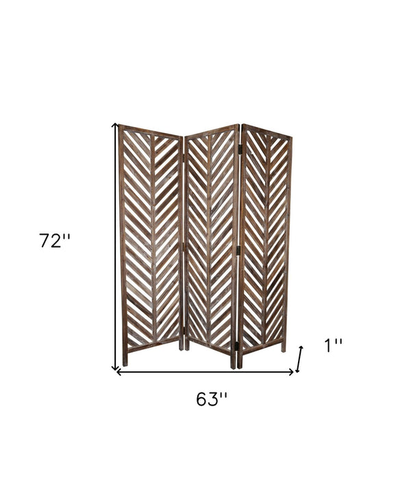 HomeRoots 63 Wood Folding Screen - Elegant Three-Panel Room Divider with Hawaiian Charm & Natural Finish 274687