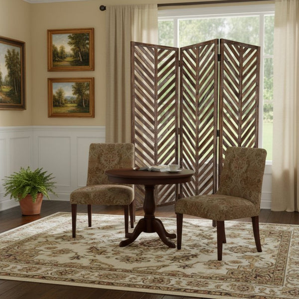 HomeRoots 63 Wood Folding Screen - Elegant Three-Panel Room Divider with Hawaiian Charm & Natural Finish 274687