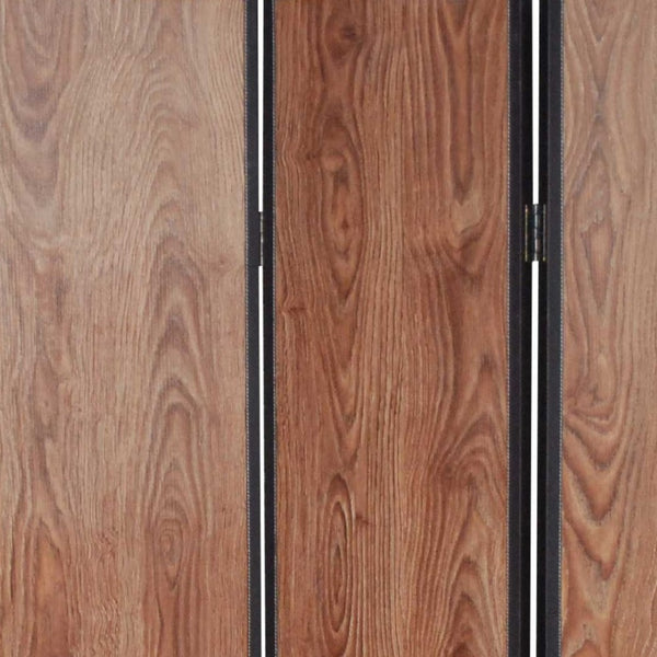 HomeRoots 47 Elegant Brown Wood Room Screen - Three-Panel Privacy Divider with Leather Trim for Stylish Spaces 274689