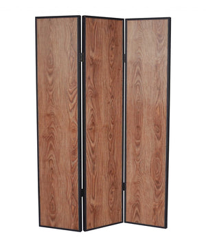 HomeRoots 47 Elegant Brown Wood Room Screen - Three-Panel Privacy Divider with Leather Trim for Stylish Spaces 274689
