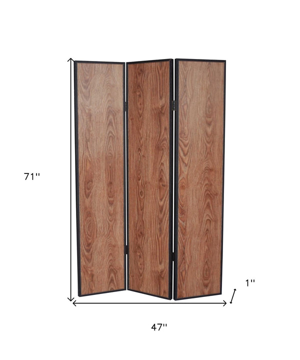 HomeRoots 47 Elegant Brown Wood Room Screen - Three-Panel Privacy Divider with Leather Trim for Stylish Spaces 274689