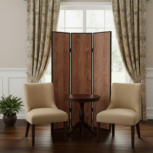 HomeRoots 47 Elegant Brown Wood Room Screen - Three-Panel Privacy Divider with Leather Trim for Stylish Spaces 274689