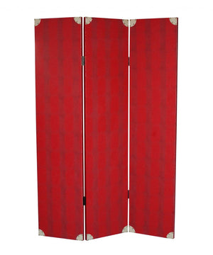 HomeRoots 47 Elegant Red Wood Folding Room Screen with Crocodile-Textured Panels for Privacy & Decor 274691