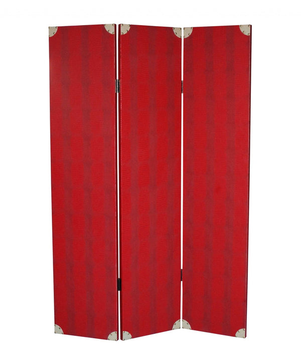 HomeRoots 47 Elegant Red Wood Folding Room Screen with Crocodile-Textured Panels for Privacy & Decor 274691