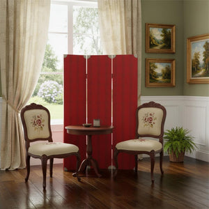 HomeRoots 47 Elegant Red Wood Folding Room Screen with Crocodile-Textured Panels for Privacy & Decor 274691