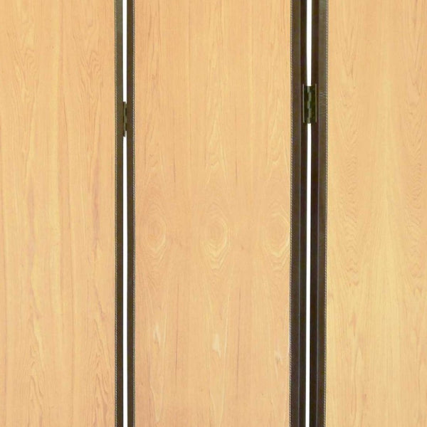 HomeRoots 47 Natural Wood Folding Screen - Elegant 3-Panel Room Divider with Leather Trim for Stylish Privacy 274692