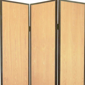 HomeRoots 47 Natural Wood Folding Screen - Elegant 3-Panel Room Divider with Leather Trim for Stylish Privacy 274692