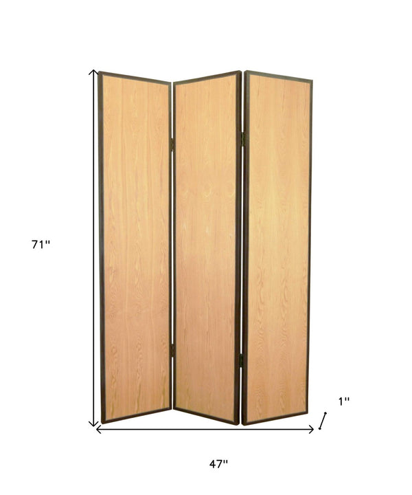 HomeRoots 47 Natural Wood Folding Screen - Elegant 3-Panel Room Divider with Leather Trim for Stylish Privacy 274692