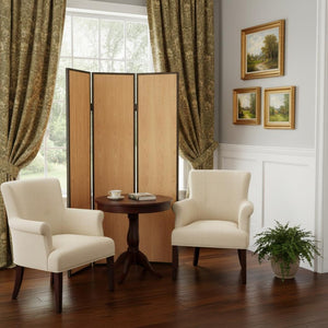 HomeRoots 47 Natural Wood Folding Screen - Elegant 3-Panel Room Divider with Leather Trim for Stylish Privacy 274692
