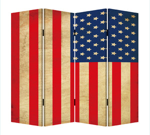 Homeroots 84" X 84" Blue And Red Wood Canvas American Flag Screen  Cotton Canvas 274693