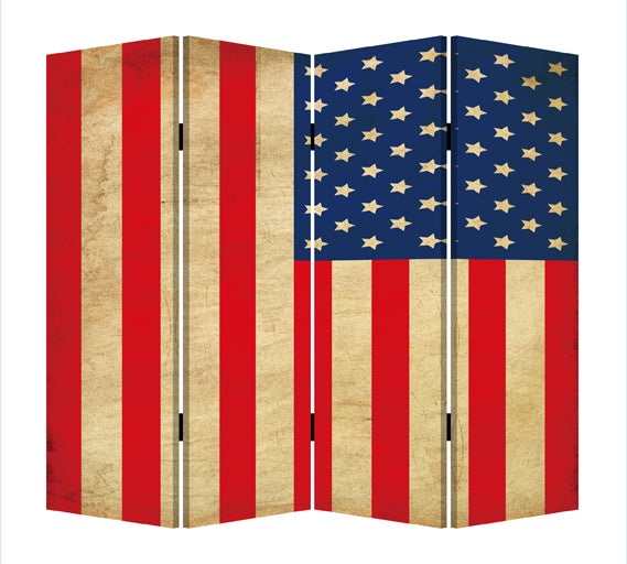 Homeroots 84" X 84" Blue And Red Wood Canvas American Flag Screen  Cotton Canvas 274693