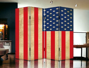 Homeroots 84" X 84" Blue And Red Wood Canvas American Flag Screen  Cotton Canvas 274693