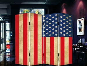 Homeroots 84" X 84" Blue And Red Wood Canvas American Flag Screen  Cotton Canvas 274693