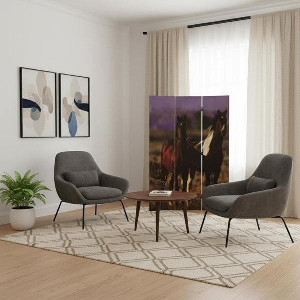 HomeRoots 48" X 72" Multi Color Canvas Screen - Elegant Three-Panel Room Divider with Stunning Equine Art 274695