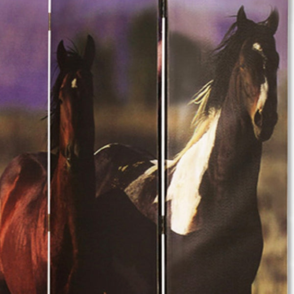 HomeRoots 48" X 72" Multi Color Canvas Screen - Elegant Three-Panel Room Divider with Stunning Equine Art 274695