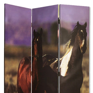 HomeRoots 48" X 72" Multi Color Canvas Screen - Elegant Three-Panel Room Divider with Stunning Equine Art 274695