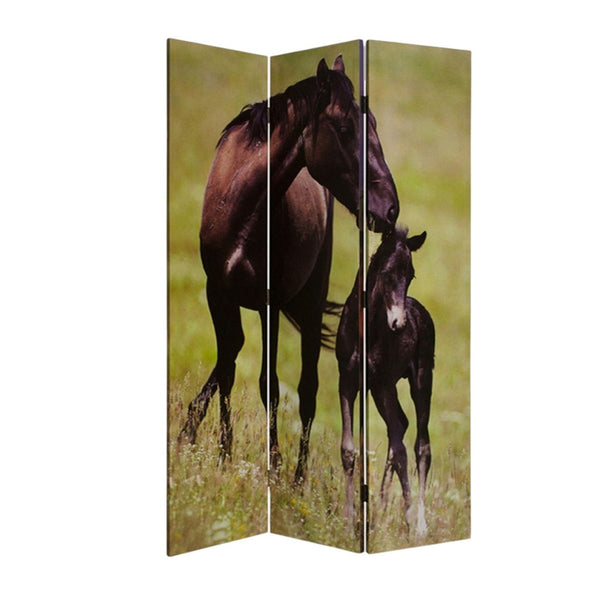 HomeRoots 48" X 72" Multi Color Canvas Screen - Elegant Three-Panel Room Divider with Stunning Equine Art 274695