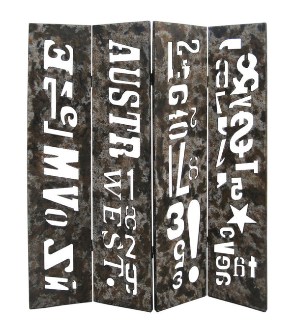 HomeRoots 60" Distressed Wooden Screen - Four-Panel Rustic Privacy Divider for Stylish Spaces & Easy Storage 274696
