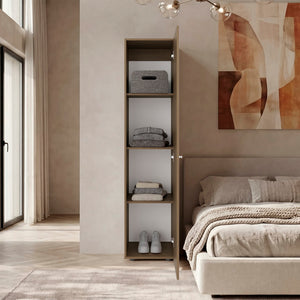 English Elm Violet Freestanding Wardrobe with Four Shelves Beige Wood Tone Bedroom Storage B092P474494