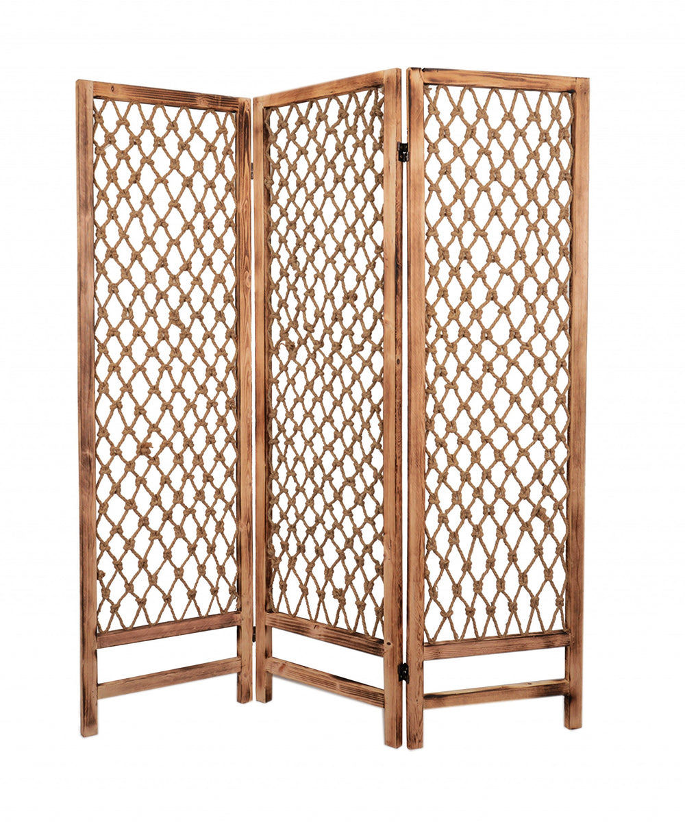 Homeroots 60 X 69 Natural Rope Wooden  Screen  Wood 274700