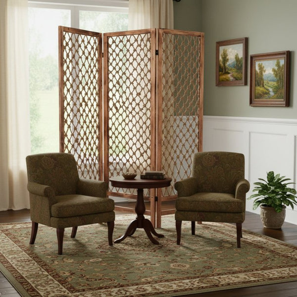 HomeRoots 60 Natural Rope Wooden Screen - Stylish Three-Panel Room Divider for Chic Indoor & Outdoor Spaces 274700