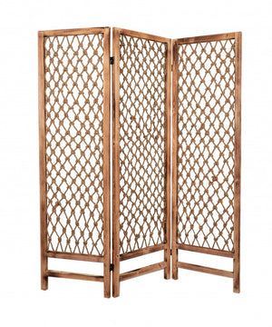 HomeRoots 60 Natural Rope Wooden Screen - Stylish Three-Panel Room Divider for Chic Indoor & Outdoor Spaces 274700
