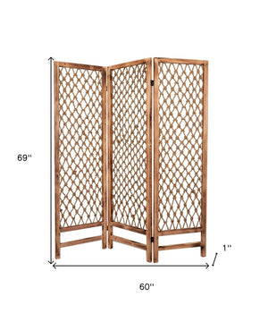 HomeRoots 60 Natural Rope Wooden Screen - Stylish Three-Panel Room Divider for Chic Indoor & Outdoor Spaces 274700