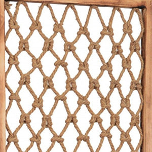 HomeRoots 60 Natural Rope Wooden Screen - Stylish Three-Panel Room Divider for Chic Indoor & Outdoor Spaces 274700