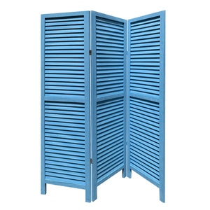 Homeroots Blue Finish Wood Shutter 3 Panel Room Divider Screen Blue Wood 274704