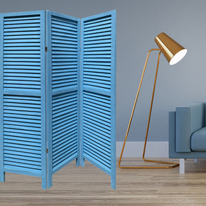 Homeroots Blue Finish Wood Shutter 3 Panel Room Divider Screen Blue Wood 274704