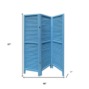 HomeRoots 48 Elegant Wood Shutter Screen – Three-Panel Room Divider for Privacy and Stylish Space Redefining Blue 274704