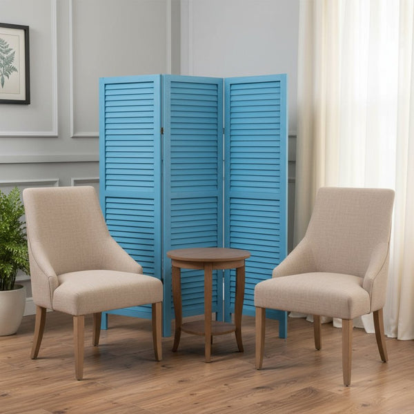HomeRoots 48 Elegant Wood Shutter Screen – Three-Panel Room Divider for Privacy and Stylish Space Redefining Blue 274704