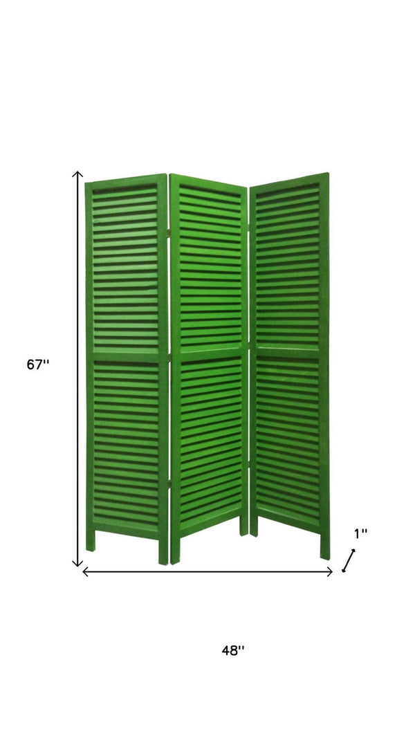 HomeRoots 48 Elegant Wood Shutter Screen – Three-Panel Room Divider for Privacy and Stylish Space Redefining Green 274705