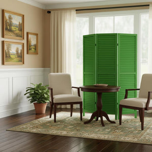 HomeRoots 48 Elegant Wood Shutter Screen – Three-Panel Room Divider for Privacy and Stylish Space Redefining Green 274705