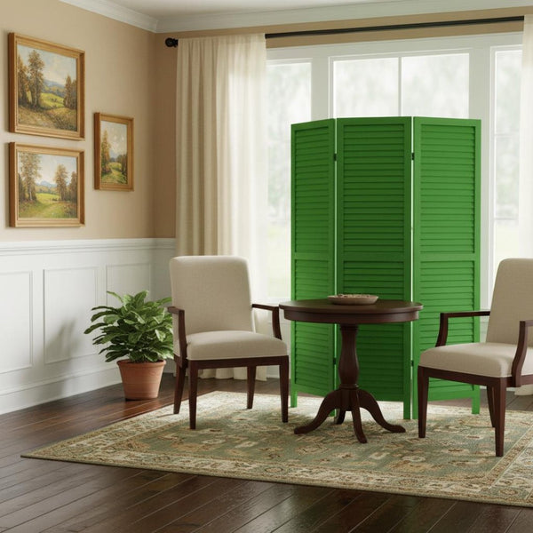 HomeRoots 48 Elegant Wood Shutter Screen – Three-Panel Room Divider for Privacy and Stylish Space Redefining Green 274705