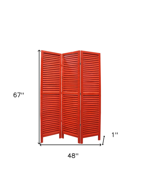 HomeRoots 48 Elegant Wood Shutter Screen – Three-Panel Room Divider for Privacy and Stylish Space Redefining Red 274706