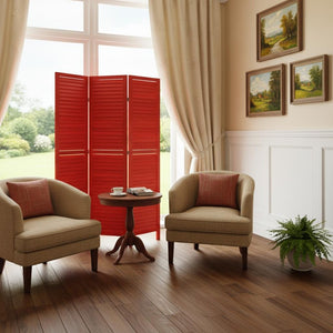 HomeRoots 48 Elegant Wood Shutter Screen – Three-Panel Room Divider for Privacy and Stylish Space Redefining Red 274706