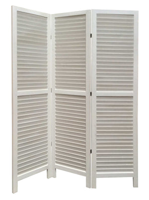 Homeroots White Finish Wood Shutter 3 Panel Room Divider Screen White Wood 274707