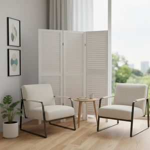 HomeRoots 48 Elegant Wood Shutter Screen – Three-Panel Room Divider for Privacy and Stylish Space Redefining White 274707