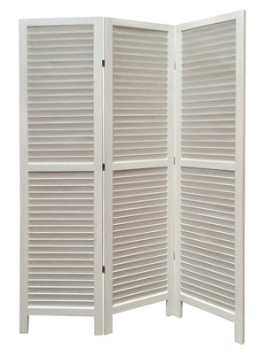 HomeRoots 48 Elegant Wood Shutter Screen – Three-Panel Room Divider for Privacy and Stylish Space Redefining White 274707