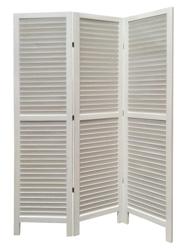 HomeRoots 48 Elegant Wood Shutter Screen – Three-Panel Room Divider for Privacy and Stylish Space Redefining White 274707