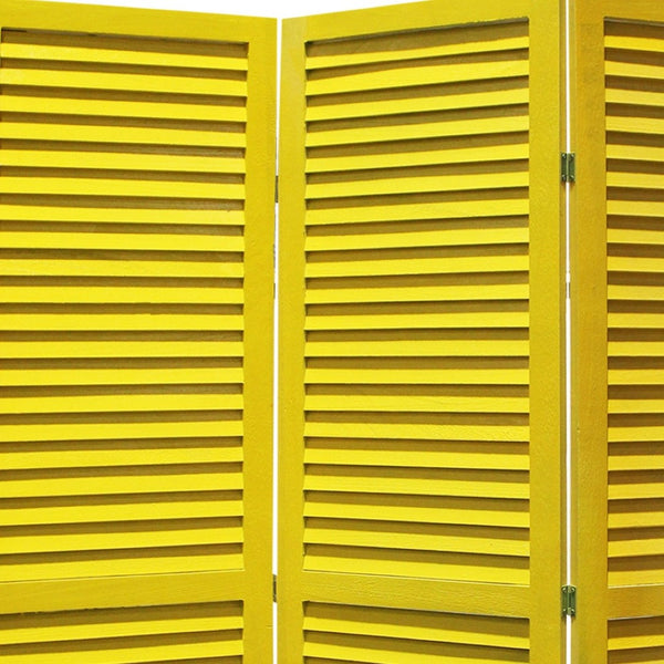 HomeRoots 48 Elegant Wood Shutter Screen – Three-Panel Room Divider for Privacy and Stylish Space Redefining Yellow 274708