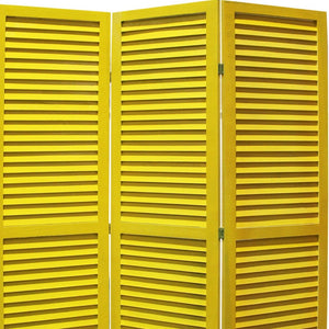 HomeRoots 48 Elegant Wood Shutter Screen – Three-Panel Room Divider for Privacy and Stylish Space Redefining Yellow 274708