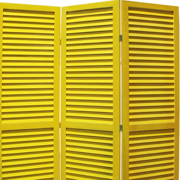 HomeRoots 48 Elegant Wood Shutter Screen – Three-Panel Room Divider for Privacy and Stylish Space Redefining Yellow 274708