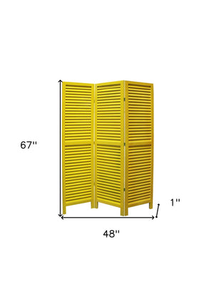 HomeRoots 48 Elegant Wood Shutter Screen – Three-Panel Room Divider for Privacy and Stylish Space Redefining Yellow 274708