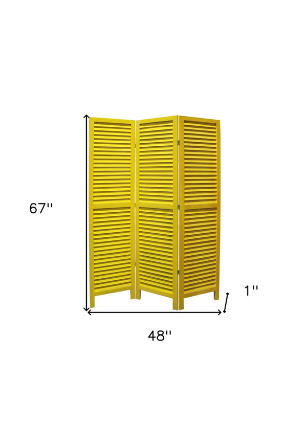 HomeRoots 48 Elegant Wood Shutter Screen – Three-Panel Room Divider for Privacy and Stylish Space Redefining Yellow 274708