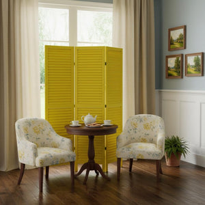 HomeRoots 48 Elegant Wood Shutter Screen – Three-Panel Room Divider for Privacy and Stylish Space Redefining Yellow 274708