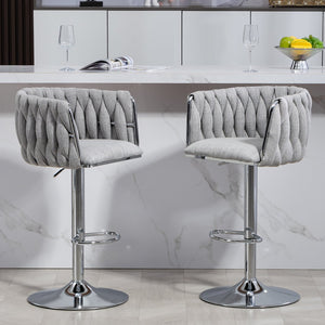 English Elm 360° Swivel Bar Stools Set of 2 with High-Rebound Cushions, Adjustable Counter Height, Sleek Chrome Frame for Kitchen Island and Cafe Seating Gray W2215P184994